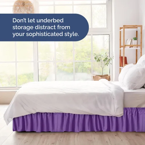 Miniatura 8 de Falda de cama envolvente con volantes, color morado, para camas de tamaño Queen con altura de 53 cm CGK Linens - Falda de cama plisada con tela 16