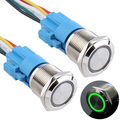 Miniatura 8 de 2 interruptores de botón de bloqueo de 0.630 in 12V-24V 1NO 1NC impermeable IP66 botón de metal autobloqueante para orificio de montaje de 5/8