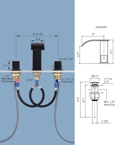 Miniatura 5 de ARCORA Grifo de baño de cascada de bronce aceitado – Grifos de baño de 8 pulgadas para fregaderos, 3 agujeros, 2 asas, grifo de lavabo de baño