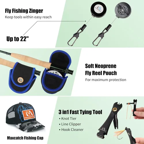 Miniatura 5 de M MAXIMUMCATCH Maxcatch Extreme Kit Combinado de Pesca con Mosca 3/5/6/8 Peso, Equipo de Caña y Carrete de Mosca para Principiantes, con Estuche