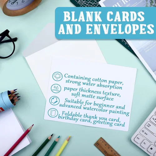Miniatura 3 de Spiareal 100 juegos de tarjetas y sobres de acuarela en blanco de 4 x 6 pulgadas, postal de acuarela para niños, invitación de pintura artística