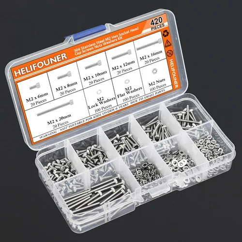 Miniatura 7 de HELIFOUNER 420 piezas M2 x 0.236 in /0.315 in /0.394 in /0.472 in /0.630 in /0.787 in, cabeza hexagonal, tornillos métricos, pernos, arandelas