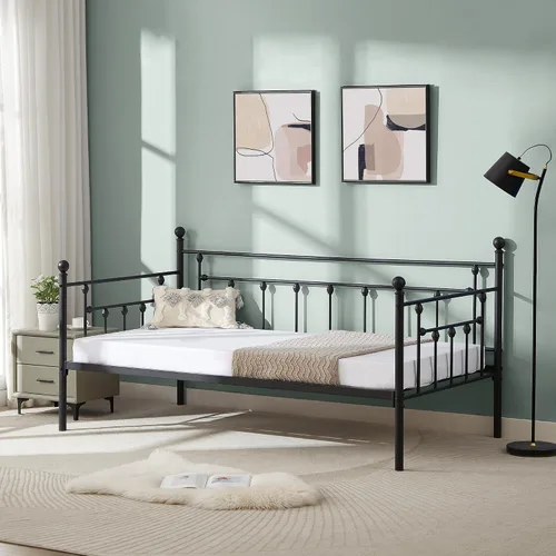 Miniatura 6 de VECELO - Marco de sofá cama de tamaño individual con soporte de listones de acero, cabecero, plataforma de cama para sala de estar, habitación
