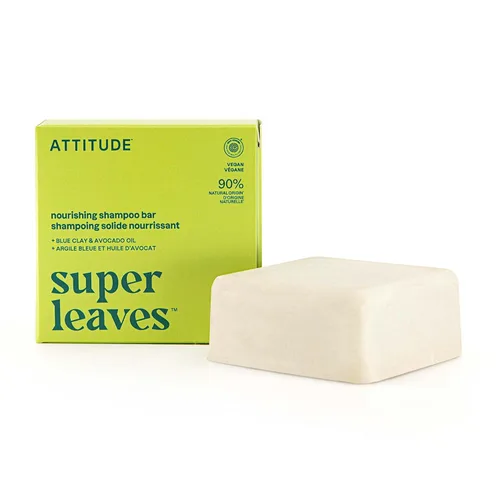 ATTITUDE Barra de champú nutritiva, origen natural, para cabello seco y opaco, aceite de aguacate y arcilla azul, ingredientes verificados y limpios