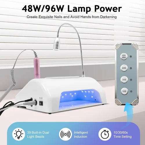 Miniatura 2 de Máquina de manicura 5 en 1 para taladro de uñas, 30000 rpm, secadora de lámpara de uñas eléctrica, colector de polvo de uñas para manicura de uñas