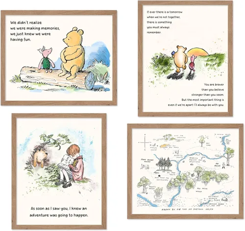 Miniatura 63 de Poster Master Póster de ilustración vintage, impresión de paisaje retro, regalo para bebé, niño, mapa de madera de 100 acres, oso, cerdo, animal
