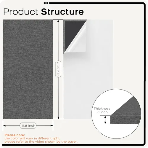 Miniatura 2 de BUBOS 4 PCS paneles acústicos, 23.6''x11.8'' paneles de pared insonorizados de tela, paneles autoadhesivos de absorción de sonido para estudios