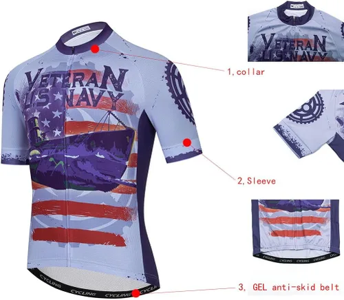 Miniatura 5 de Conjunto de camiseta de ciclismo para hombre, camiseta de manga corta y pantalones cortos con cojín 3D, traje acolchado para ciclismo