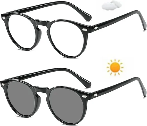 Miniatura 2 de deportes al aire libre marco redondo fotocromático gris lente completa gafas de lectura para mujeres hombres transición lector gafas de sol UV400