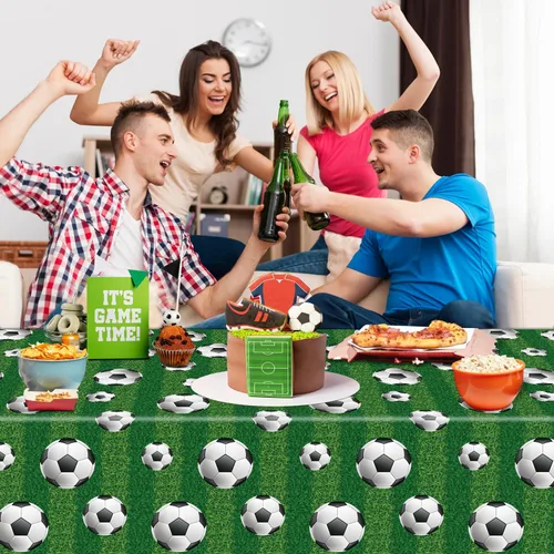 Miniatura 2 de Paquete de 4 manteles para fiesta de fútbol, manteles deportivos rectangulares de plástico, fundas de mesa para fiestas temáticas deportivas