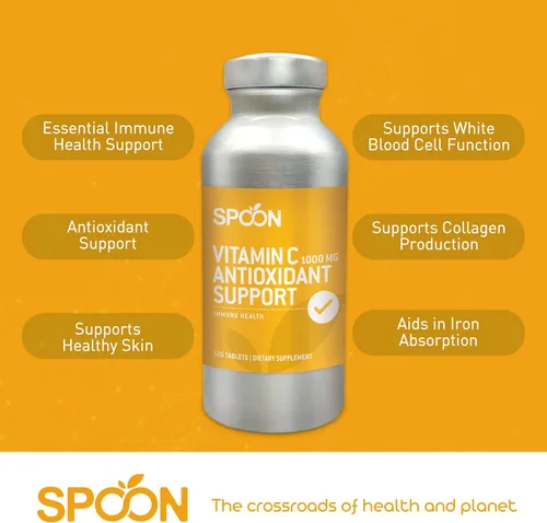 Miniatura 2 de Spoon Vitamina C 1000 mg – Apoyo antioxidante, suplemento de vitamina C inmune para adultos – Apoya la función de glóbulos blancos, producción