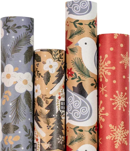 Miniatura 8 de RUSPEPA - Papel para envolver regalos de Navidad, papel kraft café con impresión de elementos navideños negros - 4 rollos de 30 pulgadas x 10 pies