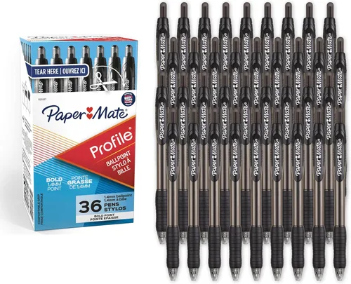 Miniatura 12 de Paper Mate Profile Bolígrafos retráctiles de punta redonda, negrita, 1.4mm, colores surtidos, 12 unidades - Para la vuelta a clases, hogar, oficina