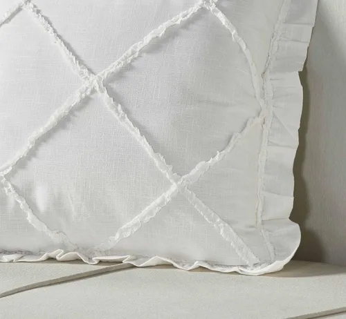 Miniatura 2 de Piper Classics Kathryn - Funda de almohada, 20 x 20 pulgadas, tela texturizada de aspecto de lino blanco suave con microvolantes