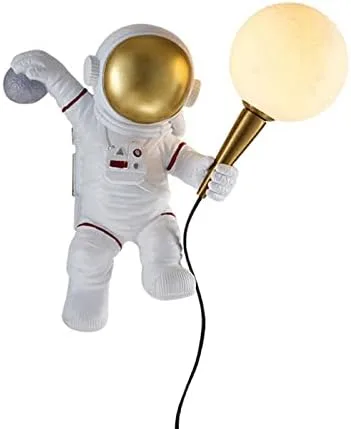 Miniatura 5 de Aplique de pared LED, estilo astronauta, aplique de pared LED de resina para niños, lámpara de pared blanca de dibujos animados para niños