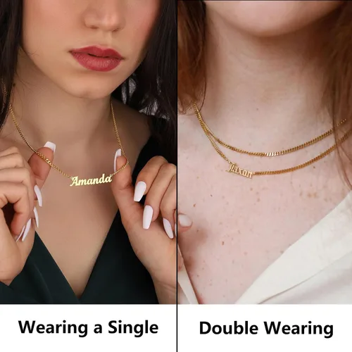 Miniatura 6 de Novgarden Collar con nombre personalizado, chapado en oro de 18 quilates, collar con nombre personalizado con placa de nombre, regalo de joyería