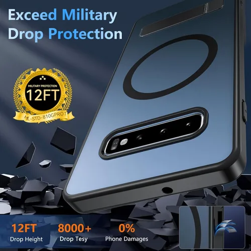 Miniatura 5 de BESINPO Funda magnética para Samsung Galaxy S10 Plus, [con patada invisible incorporada][grado militar a prueba de golpes] Funda delgada translúcida