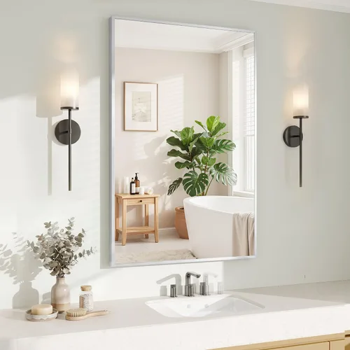 Miniatura 14 de Koonmi Espejo de pared rectangular negro, espejo de baño de 24 x 32 pulgadas, espejo de tocador con marco de aluminio para entrada, sala de estar