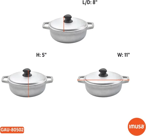 Miniatura 8 de IMUSA Caldero - Olla con tapa de aluminio de 2 cuartos de galón, aluminio fundido, perfecta para servir grupos pequeños, asas remachadas, fabricada