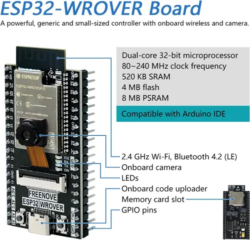 Miniatura 3 de Freenove ESP32 Kit Dev CAM Board Ultimate Starter Kit, Microcontrolador Dual Core 32-bit 240 MHz, Cámara integrada WiFi+BT, Tutorial de 795 páginas