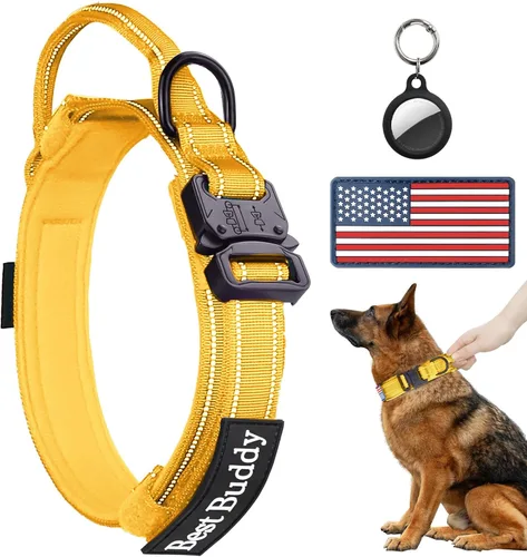 Miniatura 8 de AUBELL Collar táctico reflectante para perro, collares militares ajustables de servicio pesado K9 con asa y hebilla de metal de liberación rápida
