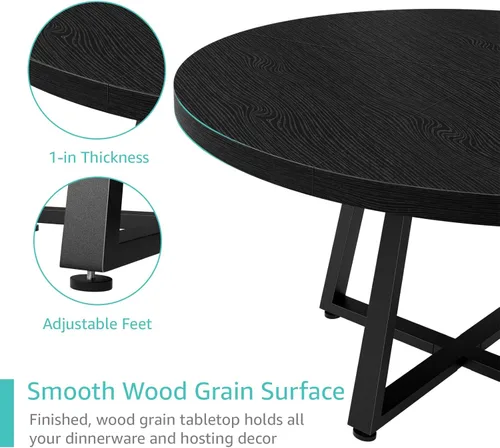 Miniatura 7 de NUTIKAS Mesa de comedor redonda de 42 pulgadas para 4, moderna mesa de cocina de grano de madera negra con patas cruzadas de metal, mesa de comedor