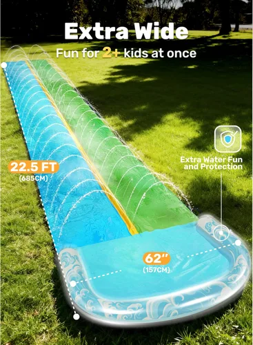 Miniatura 2 de JOYIN Tobogán acuático de 22.5 pies y 2 tablas inflables, tobogán acuático doble extra largo y resistente con aspersor para niños y adultos, juguete