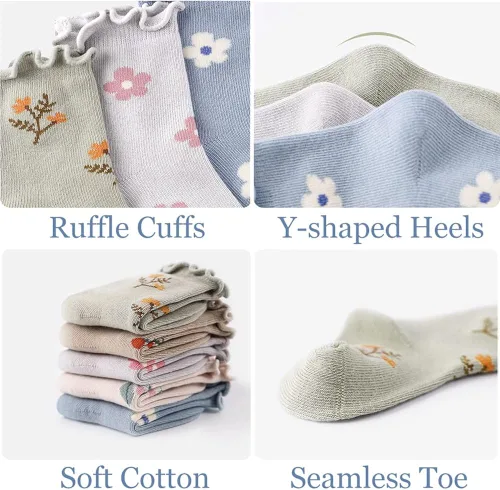 Miniatura 4 de WATOCHE Calcetines para bebés y niñas pequeñas, con volantes, calcetines de vestir con volantes, calcetines antideslizantes para bebés, lindos