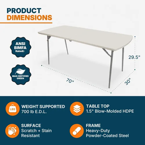 Miniatura 3 de OEF Furnishings OEFBMFIH3072 Mesa de banquete plegable por la mitad