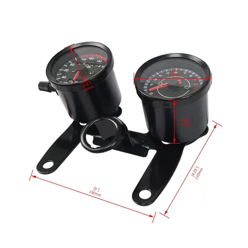 Miniatura 3 de 0061 1 unids motocicleta velocímetro odómetro 1 unids tacómetro con soporte 12v 2.559 in universal para Honda Yamaha Suzuki Kawasaki negro