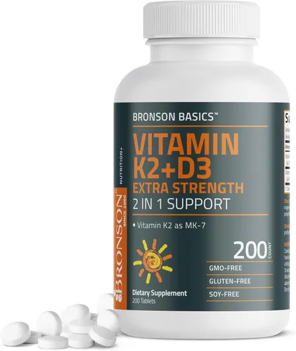 Miniatura 10 de Bronson Vitamina K2 (MK7) con Suplemento D3 Fuerza Extra 2 en 1 Soporte, 10,000 UI Vitamina D3 y 120 mcg K2 MK-7, 120 Tabletas