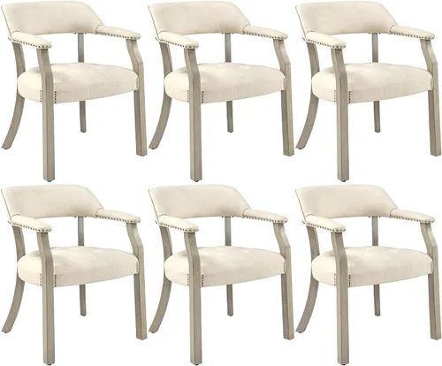 Miniatura 37 de Sillas de comedor con tapizados y brazos, silla de escritorio de oficina con remaches de metal. Sillas de capitán de jefe de PU, taburetes