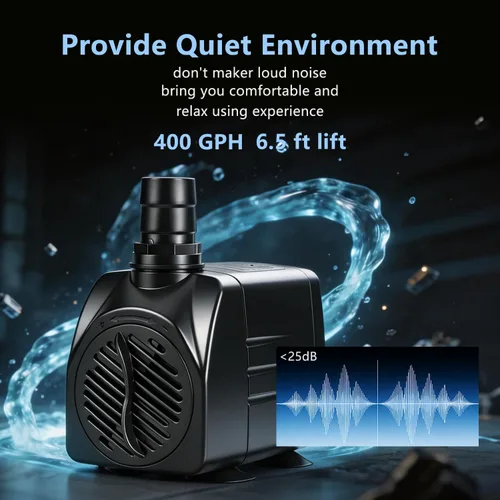 Miniatura 3 de Bomba de agua sumergible alizzy de 400 GPH, 25 W, bomba de fuente con apagado automático con 6.5 pies de elevación alta y 4.92 pies de tubo