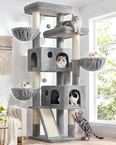 Miniatura 9 de Globlazer Árbol grande para gatos, torre de escalada para gatos de 72 pulgadas de alto para gatos adultos grandes, muebles de varios niveles con 2