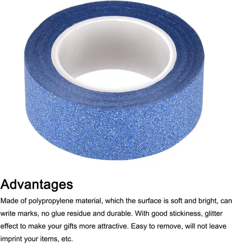 Miniatura 4 de MECCANIXITY Cinta de purpurina de 0.6 pulgadas x 32.8 pies, cinta decorativa autoadhesiva para manualidades, 0.6 in x 32.8 ft, azul profundo