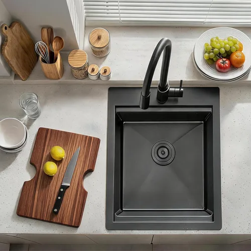 Miniatura 3 de Fregadero de Barra Negro de Montaje Inferior, Fregadero de Cocina de Acero Inoxidable de 15x20 Pulgadas, Estación de Trabajo de Montaje Superior