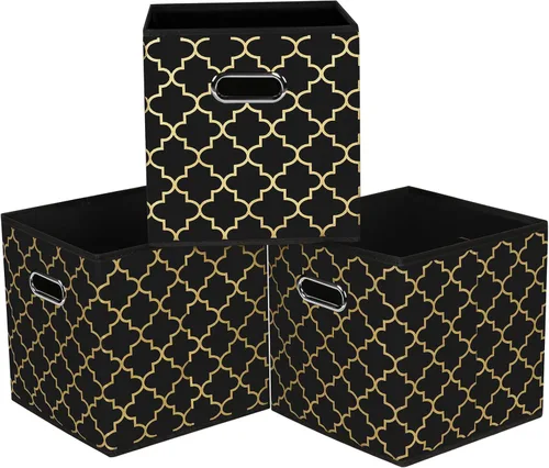 Miniatura 53 de Cubos de Almacenamiento Plegables Negros, Cajas de Almacenamiento de Tela, Organizadores de Cubos con Asas Duales para Organizador del Hogar, Juego