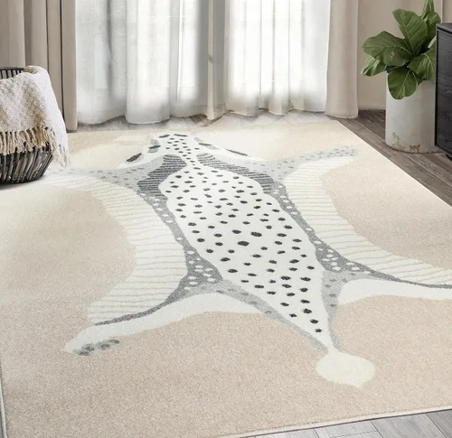 Abani Nuevo Collection - Alfombra de área, diseño moderno de piel sintética, color marfil/beige, 4 x 6 pies, fácil de limpiar, duradera para niños y