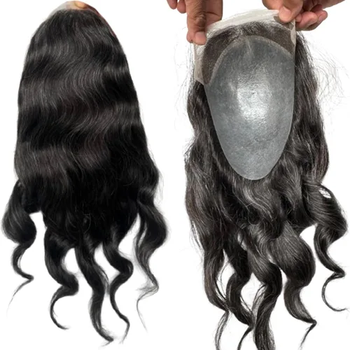 Miniatura 10 de Voloria Sistema de reemplazo de cabello tipo tupé de 12 pulgadas de largo para hombre, encaje suizo frontal, línea capilar natural, pelo de piel