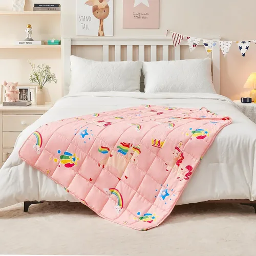 Miniatura 4 de yescool - Manta con peso de unicornio de 10 libras, manta de regazo refrescante de arcoíris rosa, manta con peso transpirable, regalo para personas