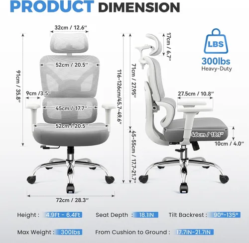 Miniatura 2 de Silla de oficina, silla de escritorio ergonómica de oficina con soporte lumbar, respaldo de malla transpirable y cojín de asiento grueso, sillas