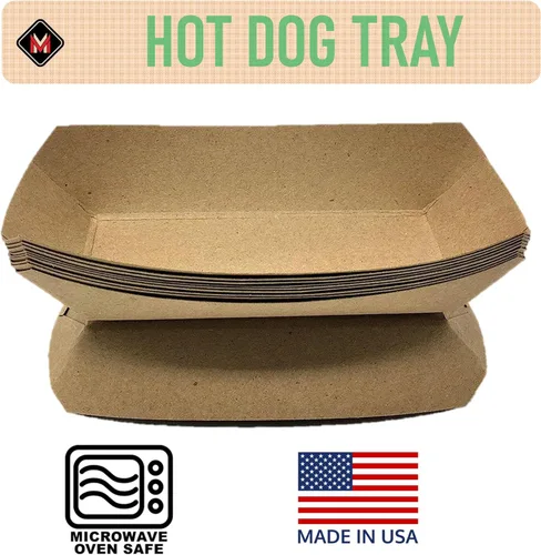 Miniatura 4 de Mr Miracle Bandeja de papel para perros calientes de 7 pulgadas en papel kraft. Paquete de 100. Desechable, reciclable y totalmente biodegradable.