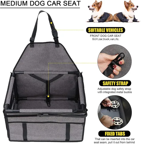 Miniatura 3 de GENORTH Asientos de automóvil para perros pequeños y medianos, asiento elevador portátil para cachorros y mascotas con correa de clip y ventana