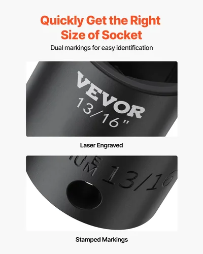 Miniatura 4 de VEVOR Impact Drive - Juego de llaves de vaso de 1/2 pulgada, 19 piezas SAE, surtido de enchufes estándar, (3/8 pulgadas a 1-1/2 pulgadas) enchufes
