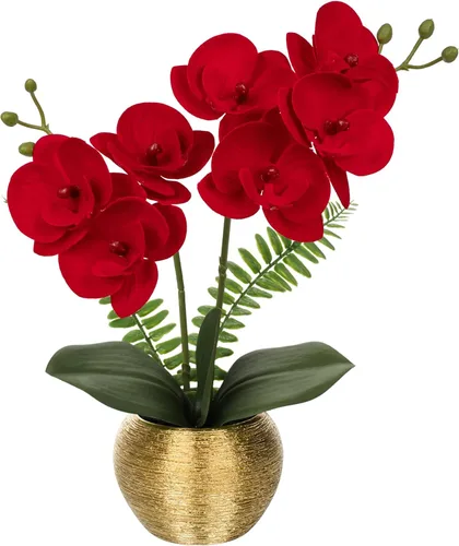 Miniatura 9 de Briful Pequeñas flores artificiales de orquídeas artificiales de 13 pulgadas en maceta de cerámica plateada, arreglo de orquídeas artificiales