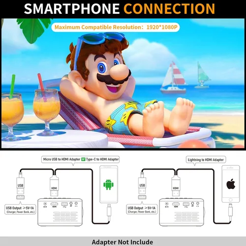 Miniatura 7 de Mini proyector para películas al aire libre, proyectores de video KHQ Full HD compatibles con 1080P para iPhone, proyector portátil para uso de cine