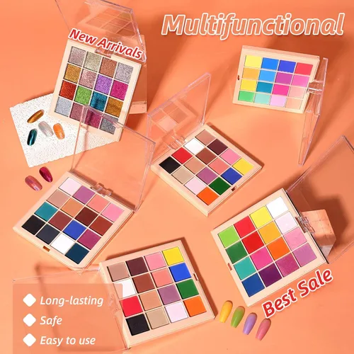 Miniatura 6 de Set de paleta de polvo de pigmento para uñas, 16 colores Ombre con 100 piezas de esponjas y pinzas, uñas francesas Aura Ombre, pincel de uñas