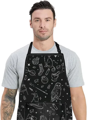 Miniatura 7 de WZMPA Delantal de cocina de mago mágico con bolsillos, regalo de bruja espeluznante, delantal ajustable gótico mágico para cocinar, hornear a