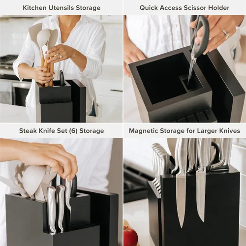 Miniatura 3 de KitchenEdge Bloque magnético de bambú para cuchillos y soporte para utensilios de cocina, almacenamiento elegante para cuchillos de chefs, cuchillos