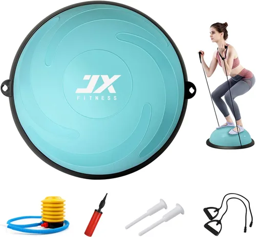 Miniatura 7 de JX FITNESS Entrenador de equilibrio de media pelota de 58 cm, balón de estabilidad para yoga con bandas de resistencia y bomba - Mejora la fuerza